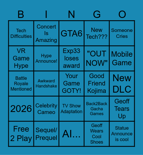 THE GAME AWARDS 2025 BINGO Card