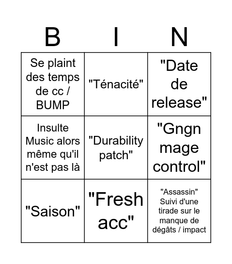 Crista bingo Card