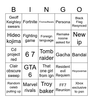 Game awards Bingo Card