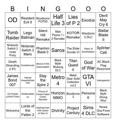 The Game Awards 2025 Bingo Card