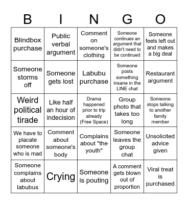 Family Reunion 2025 BINGO Card