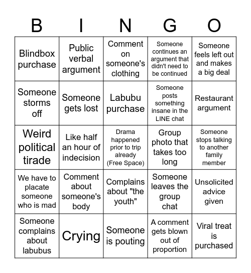 Family Reunion 2025 BINGO Card