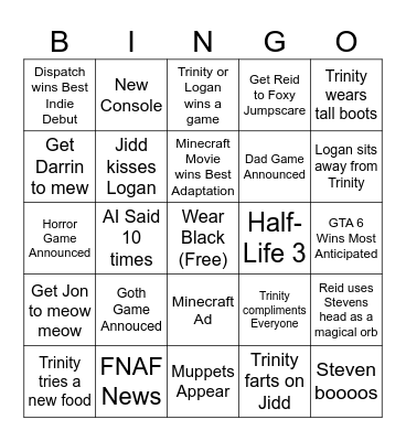 Trinity's Game Awards Bingo Card