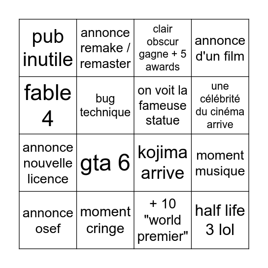 THE GAME AWARDS 2025 Bingo Card