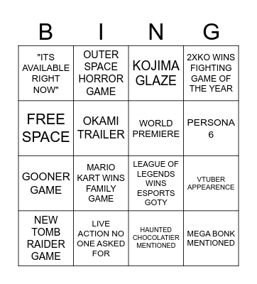 GAME AWARDS Bingo Card