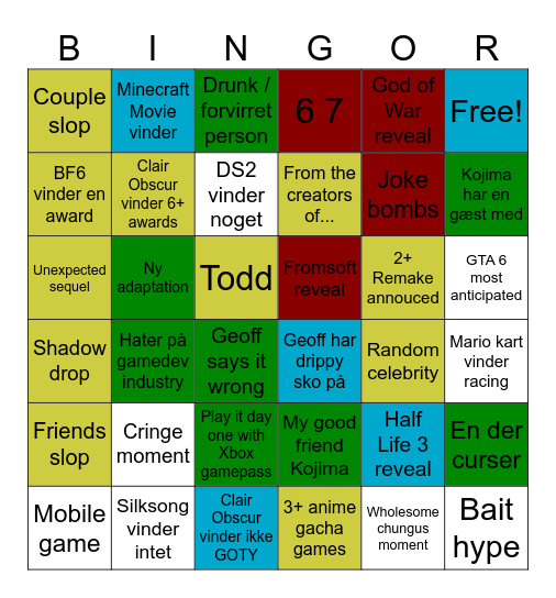 The Game Awards Bingo Card