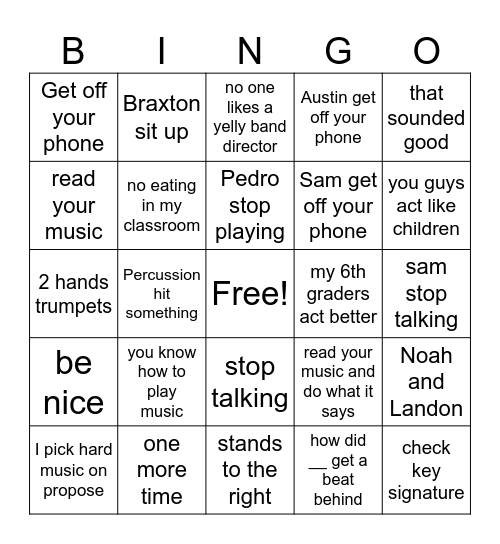 Niedbalski saying Bingo Card