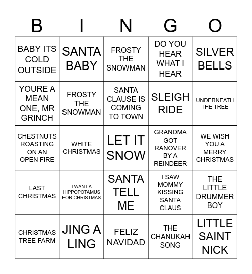 HOLIDAY MUSIC Bingo Card