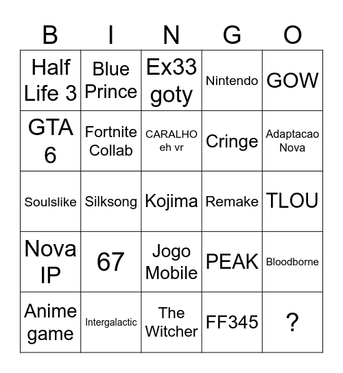 GOTY Bingo Card