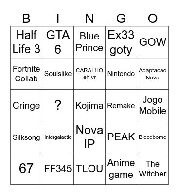 GOTY Bingo Card