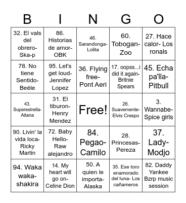 Bingo musical Bingo Card