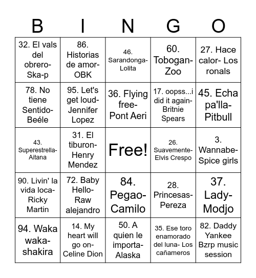Bingo musical Bingo Card