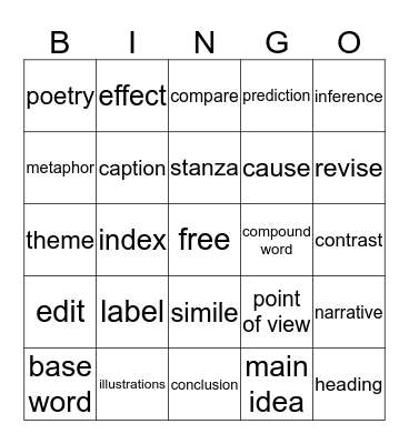 ELA Vocabulary Bingo Card