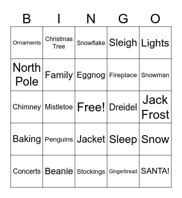 Holiday Bingo Card