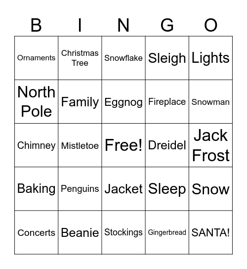 Holiday Bingo Card