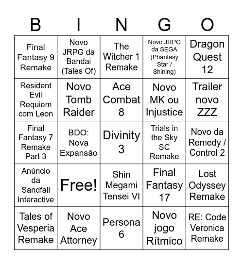 TGA 2025 Bingo Card