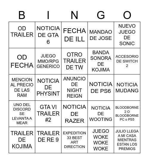 Untitled Bingo Card