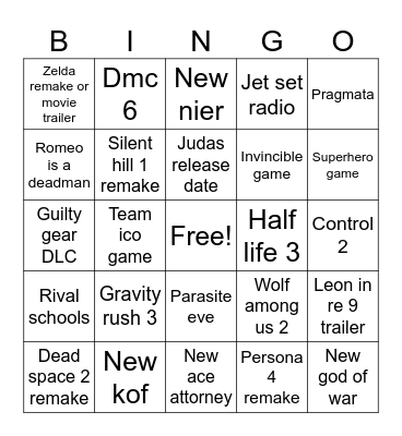 Game awards bingo Card