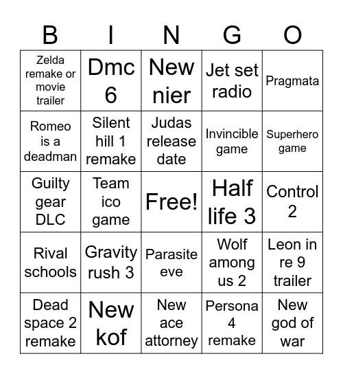 Game awards bingo Card