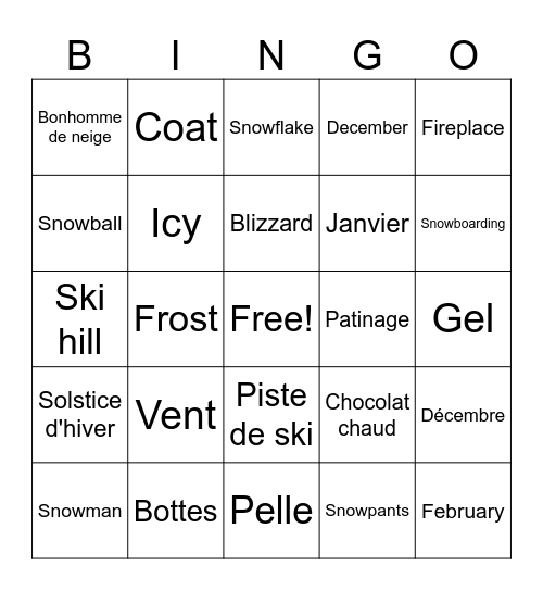 Winter Bingo d'hiver Bingo Card