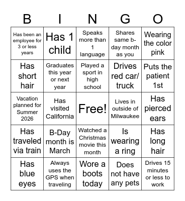 Getting To Know You - PCHC BINGO Card