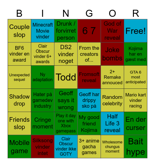 The Game Awards Bingo Card