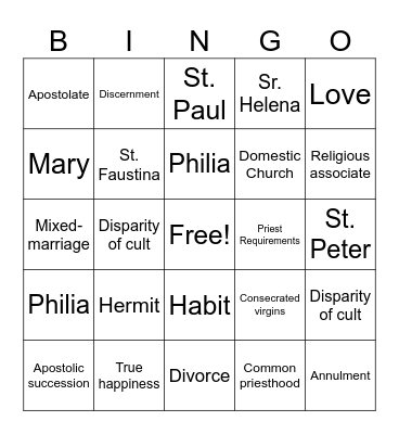 Theology Exam Review Bingo Card