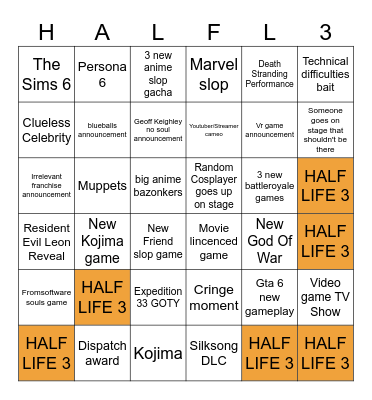 GAME AWARDS 2025 Bingo Card