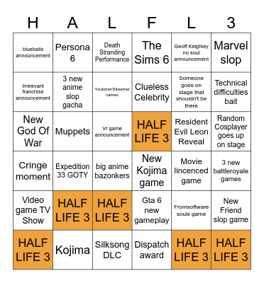 GAME AWARDS 2025 Bingo Card