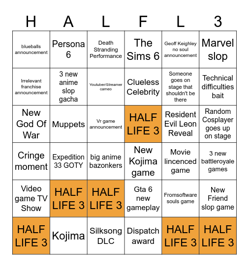 GAME AWARDS 2025 Bingo Card