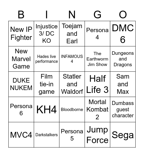Game awards Bingo Card
