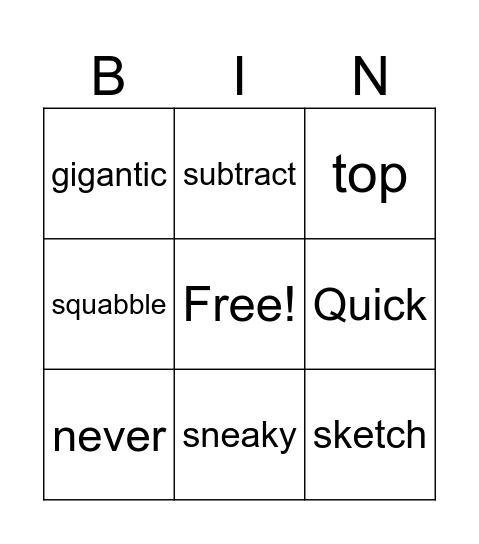Analogies Bingo Card