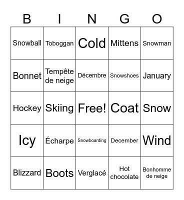 Winter Bingo d'hiver Bingo Card