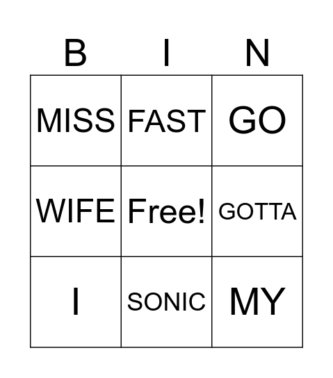 SONIC BINGO Card