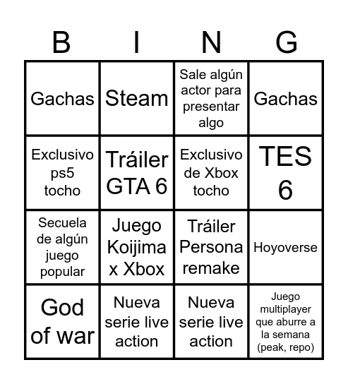 Gotys Bingo Card