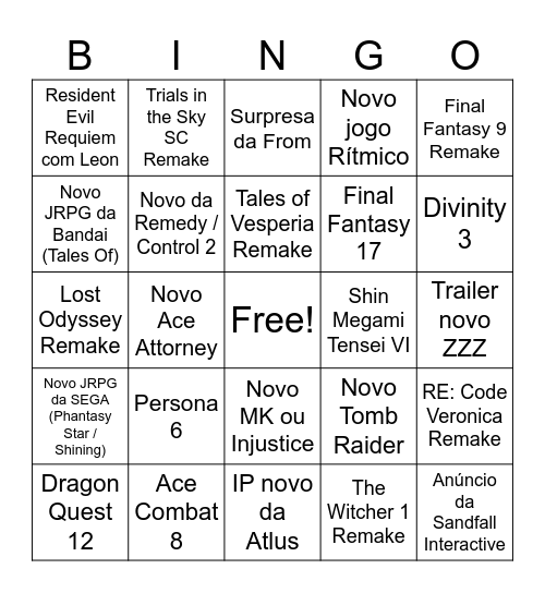 TGA 2025 Bingo Card