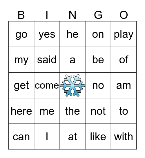 Snowflake Sight Words Bingo Card