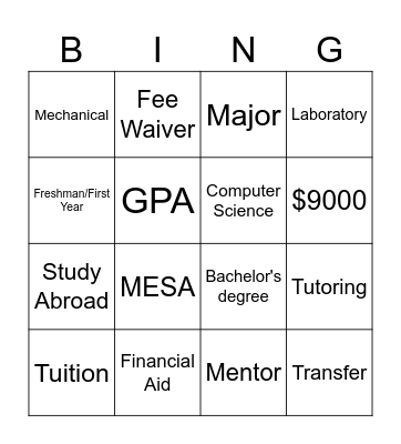 College Prep Outreach Bingo Card