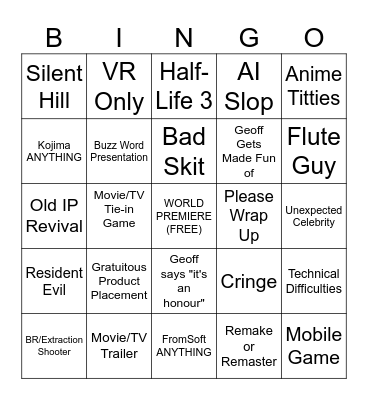 TGA 2025 Bingo Card