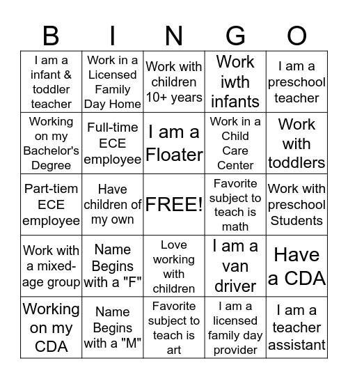Interpersonal Bingo Card