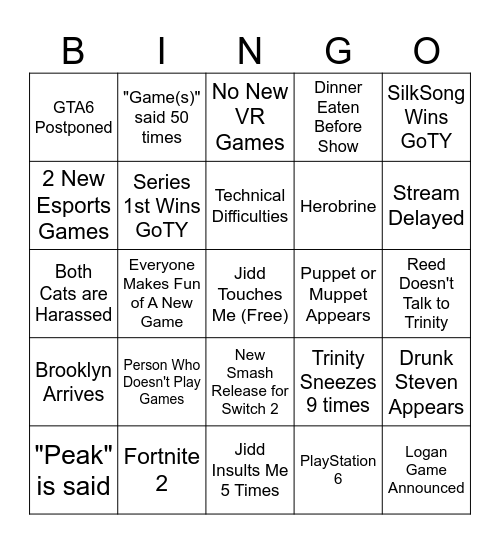 The Game Awards 2025 Bingo Card
