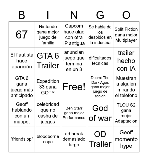 Los Game Awards 2025 (2) Bingo Card