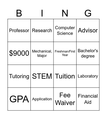 College Prep Outreach Bingo Card