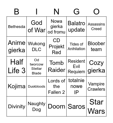 TGA Bingo Card