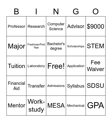 College Prep Outreach Bingo Card