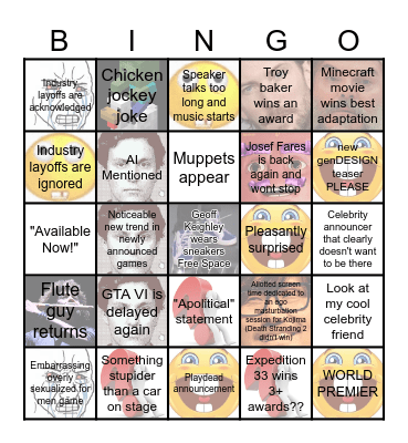 GAME AWARDS 2025 Bingo Card