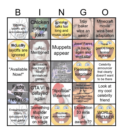 GAME AWARDS 2025 Bingo Card