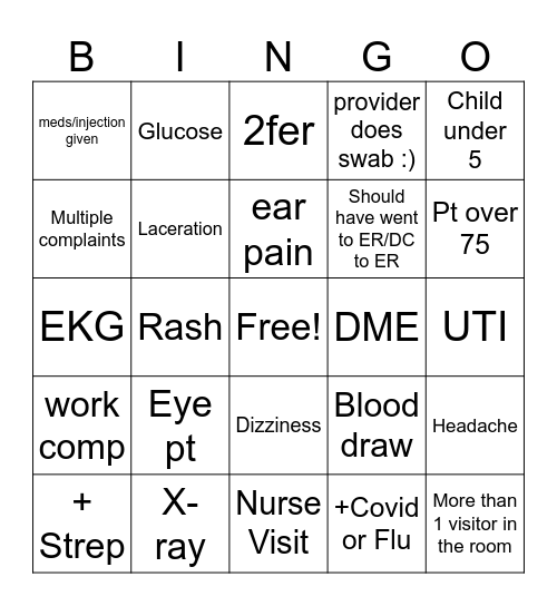 12/25 Bicc urgent care Bingo Card