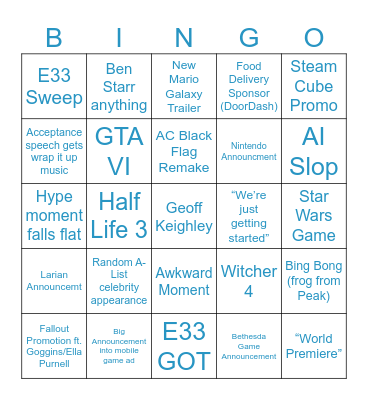 TGA 2025 Bingo Card