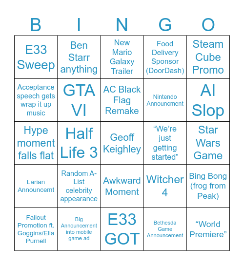 TGA 2025 Bingo Card
